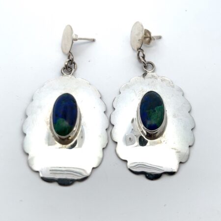 Tim Guerro 925 Sterling Silver Azurite & Malachite Cabochon Dangle Earrings 9.1g