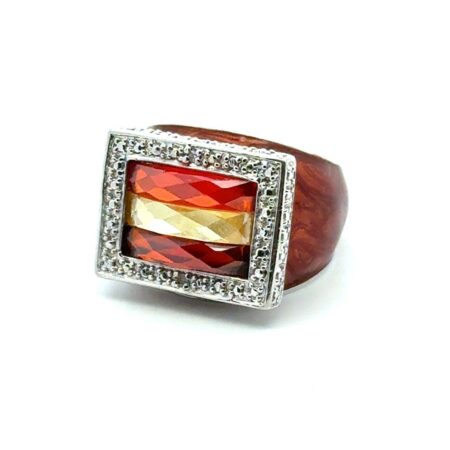 925 Sterling Multicolor Crystal Ring w/Orange Enable, Thailand, S-7, 10.8g