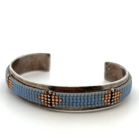 5.5” Chan Luu 925 Sterling Silver Blue & Gold Beaded Cuff Bracelet 15.1g