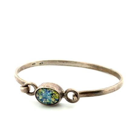 7” Hecho en Mexico 925 Sterling Silver Foiled Opalescent Glass Bangle Bracelet