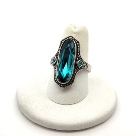 Ava Ro NWT Teal Blue Swarovski Crystal 925 Sterling Silver Ring Size: 8