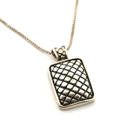 18” ATI Mexico 925 Sterling Silver Cross-Pattern Rectangle Pendant Necklace 7g