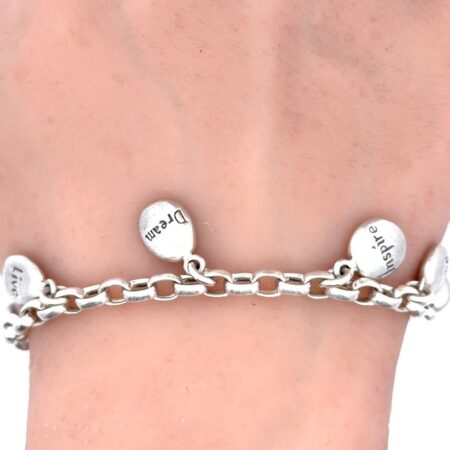 .925 Sterling Silver Inspirational Charm Bracelet, Fits Up To 6.75” Wrist, 21.7g