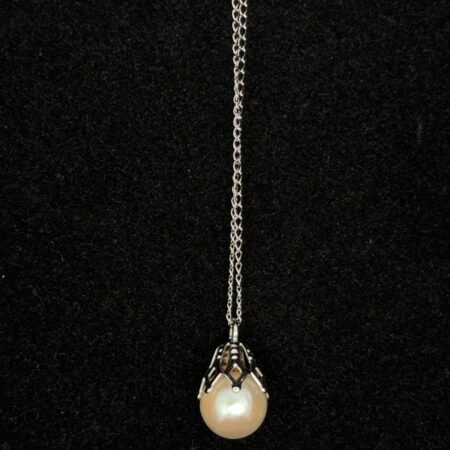 Vintage 16” 14k White Gold Pearl Drop Necklace, Cable Chain, 1.2g