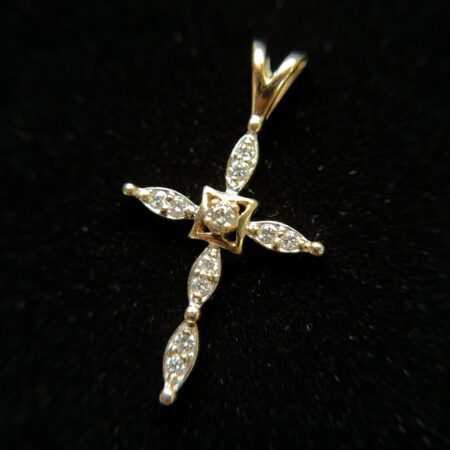14k Solid Yellow Gold & Natural Diamond Cross Pendant 2.1g