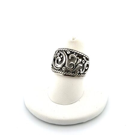 Vintage 925 Sterling Silver Filigree Scroll Wide Band Ring Size: 7