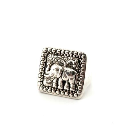 925 Sterling Silver Square Shape Elephant Ring Size: 5.5