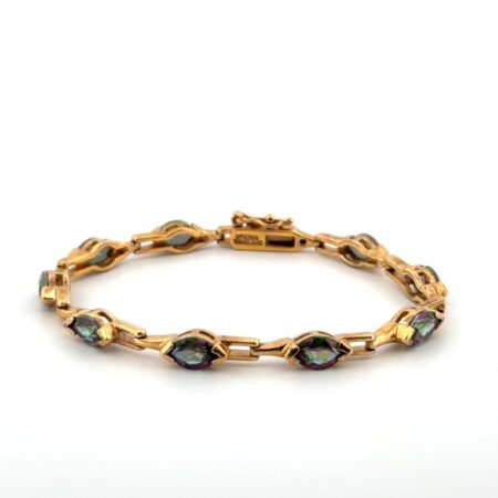 6.25” Marquise Mystic Topaz 925 Sterling Silver Gold Vermeil Tennis Bracelet 12g