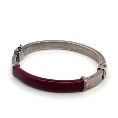 7” Milor Italy 925 Sterling Silver Red Enamel Hinged Bangle Bracelet 17.4g