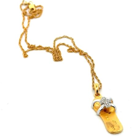18” .925 Sterling Silver Gold Vermeil Flip Flop Pendant Necklace, 5.1g