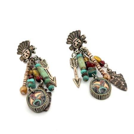 Native American 925 Sterling Silver Multi-Strand Dangle Earrings 16.8g