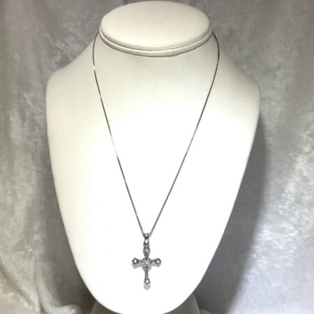 Sterling Silver, 18 inch Box Chain with Sterling & Crystal Cross - 4.1 Grams