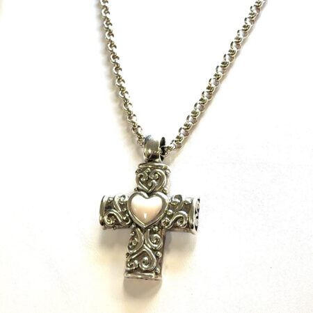 20” x 4mm Rolo Chain 925 Sterling Silver Necklace w/ MOP Heart Cross Pendant 54g