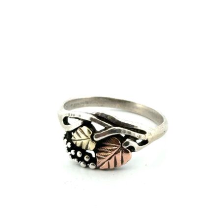 Size: 8 Black Hills Gold 925 Sterling Silver & 12k Gold Leaf Ring 2.6g