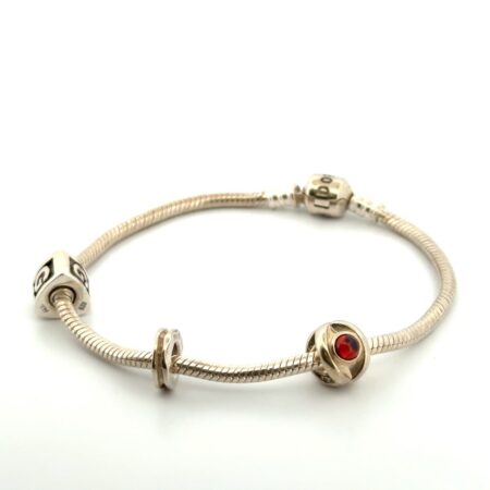 7.8” Authentic Pandora Snake Chain 3-Charm Bracelet 22.5g