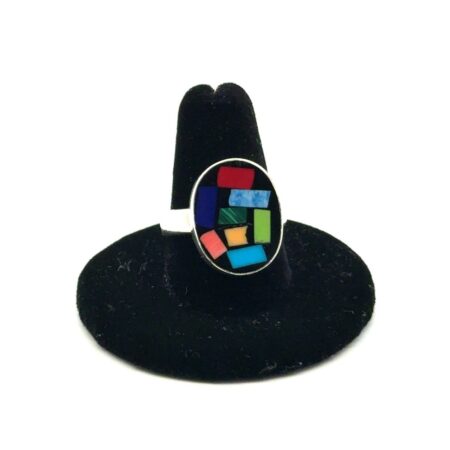Taxco Mexico 925 Sterling Silver Only Multicolor Enamel Ring, Size - 8, 9.7g