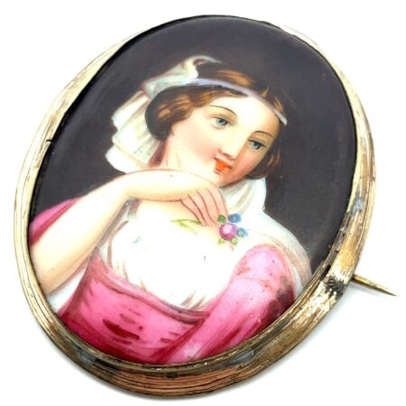 Vintage 19th Century Gold Filled Hand Painted Porcelain Brooch/Pin 11.9g