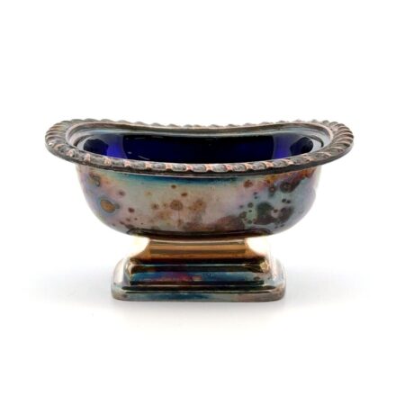 Barker Bros Silver Plate on Copper Salt Cellar w/ Cobalt Blue Glass Liner