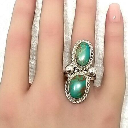 925 Sterling Silver Kingman Turquoise Ring 10.5 Grams Size-7.5