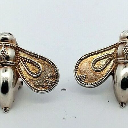 BUMBLE BEE EARRINGS, Sterling Silver Rare Omega Earrings, Signed Doug Paula