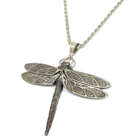25” Rope Chain Necklace & Large Articulated Dragonfly Pendant 925 Sterling 27.5g
