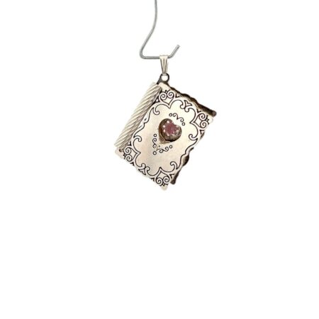 Vintage .925 Sterling Silver w/ Love Pink Stone, Book Charm Pendant 3.9g