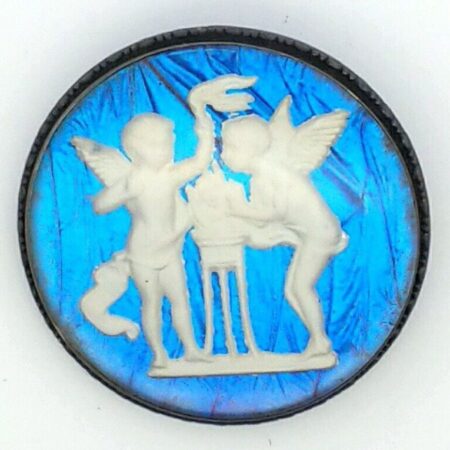 Antique Sterling Silver Spectacular Morpho Butterfly Sulfide Cameo Brooch/Pin
