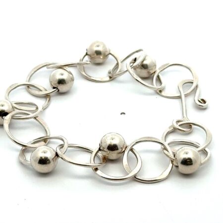 8” .925 Sterling Silver Circle & Bead Bracelet, 12.4g