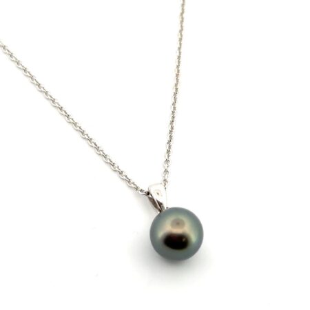 18” Mikimoto 18k White Gold 9mm Cultured Black South Sea Pearl Pendant Necklace