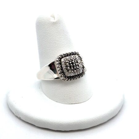 .925 Sterling Silver Sun Black & White Diamond Ring, Size-8.75, 5.1g