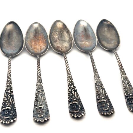 Set Of Hobe 925 Sterling Silver Repousse Sugar Spoons ca. 1950s, 43.8