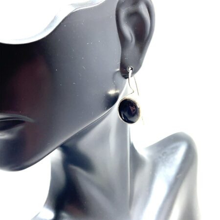 Sterling Silver Oval Black Onyx Dangle Hook Earrings