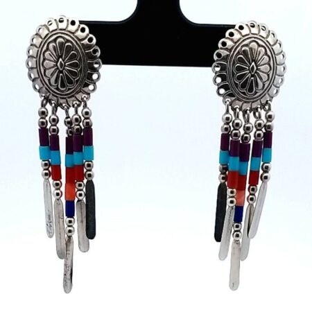 Vintage Turquoise Beads And Sterling Silver Drop Dangle Earrings