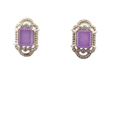 Judith Ripka Sterling Silver, Lavender Jade and CZ Omega Back Earrings