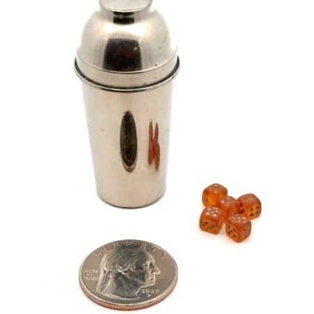 Vtg. Tiny Chrome Cocktail Shaker w/Bakelite Dice Bar Game, 40s-50s, Collectible