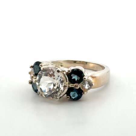 Size: 5 Thailand 925 Sterling Silver White Sapphire & Blue Topaz Ring 4.5g