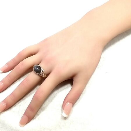 925 Sterling Silver 14k Yellow Gold Accents Cat Eye Moon Stone Ring Size-11