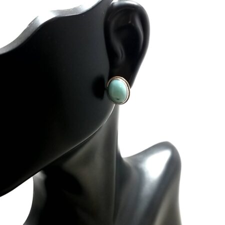 .925 Sterling Silver Oval Blue Larimar Stud Earrings 2.4 Grams