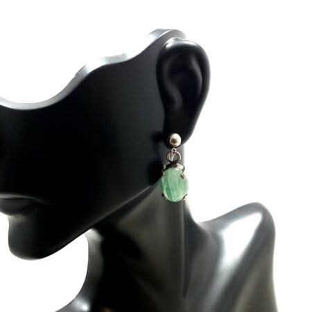 925 Sterling Silver Green Jade Drop Stud Earrings 5.5 Grams
