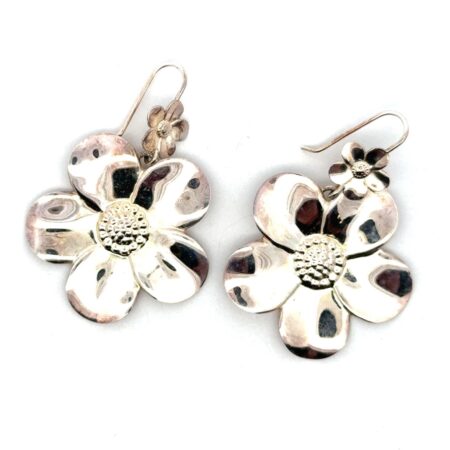 Paola Valentini 925 Sterling Silver Flower Daisy Dangle Earrings, Italy, 5.9g