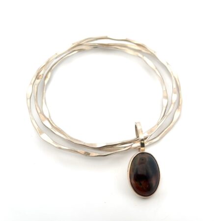 7.5” - 925 Sterling Silver Bangle Bracelets w/ Lodolite Charm 20.9g