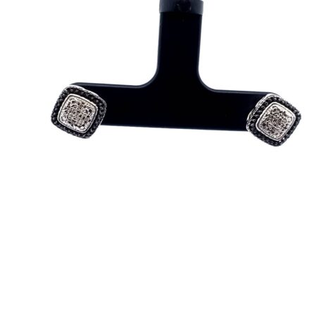 Sterling Silver Diamond Accent Black & White Diamond Cushion Stud Earrings 2.8 G