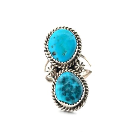 Size: 9 Navajo Arnold Maloney 925 Sterling Silver Double Turquoise Ring 10.8g