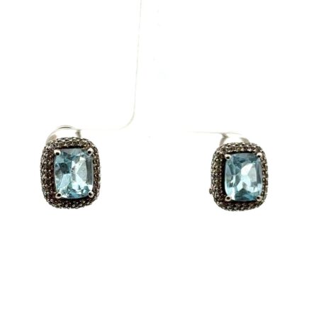 .925 Sterling Silver Blue & White Topaz Omega Back Earrings, 5.5g