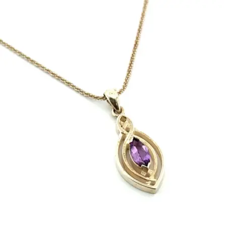 20” Marquise Amethyst 925 Sterling Silver Pendant Necklace 6.8g