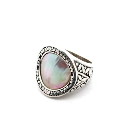 .925 Sterling Silver Mother Of Pearl Ring, Size-6, Marked CMA, 12.7g