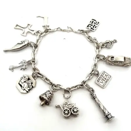 7.5” - 925 Sterling Silver Charm Bracelet (12 Charms) - 34.8g