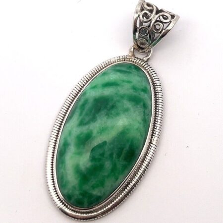 Vintage 925 Sterling Silver Large Green Agate Pendant 17.4g