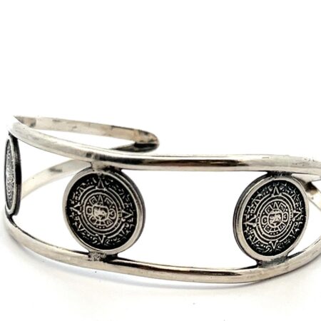7” 925 Sterling Silver Aztec Calendar Cuff Bracelet 16.9g