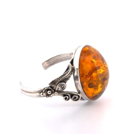 6.5” Large Natural Amber 925 Sterling Silver Cuff Bracelet 34.1g